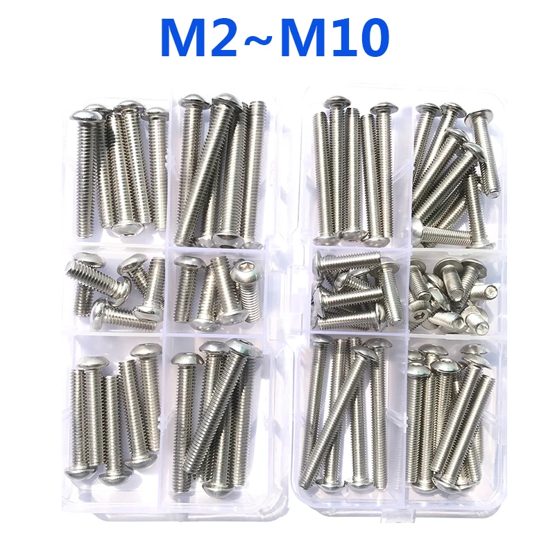 304 Stainless Steel Hexagon Hex Socket Head Button Allen Screw Set M2 M2.5 M3 M4 M5 M6 M8 M10 Allen Hex Socket Button Head Screw