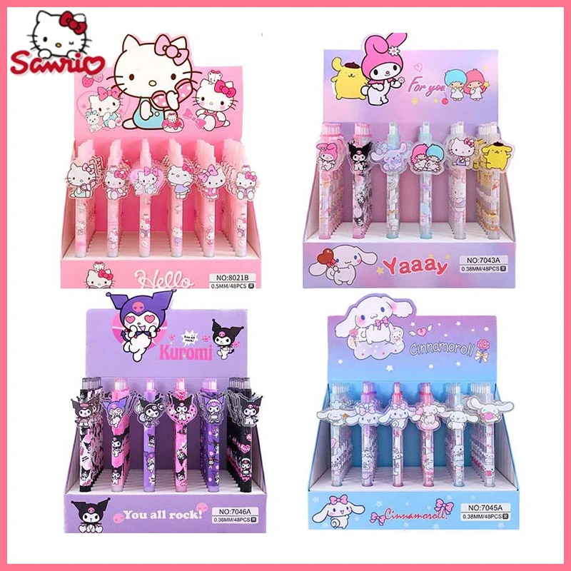 

48pcs Kawaii Sanrio 0.5mm Neutral Pen Anime Melody Kuromi Hellokitty Signature Gel Ink Pen School Supplies Stationery Wholesales