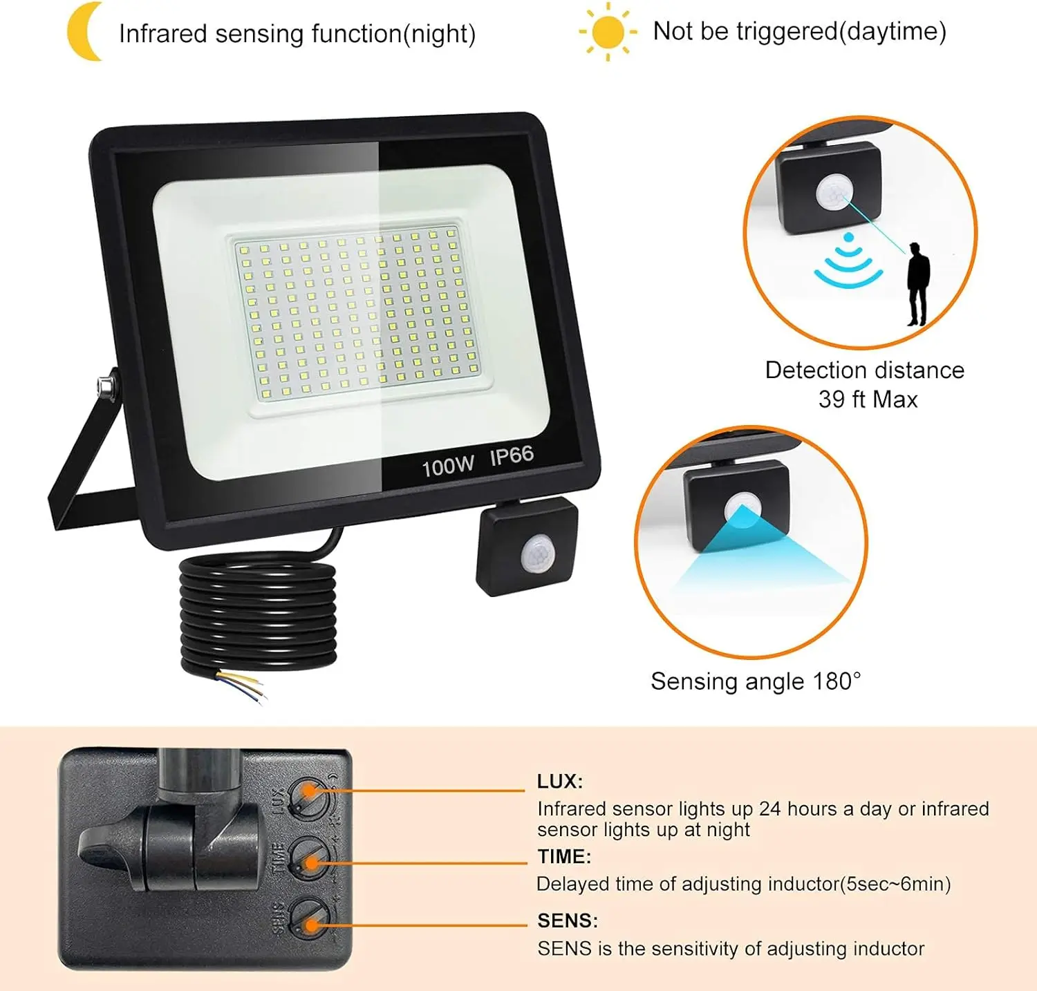 LED PIR Motion Sensor Floodlight Outdoor Wall Light White Light 100W 50W 30W 20W 10W IP66 Waterproof LED Spotlight For Garden