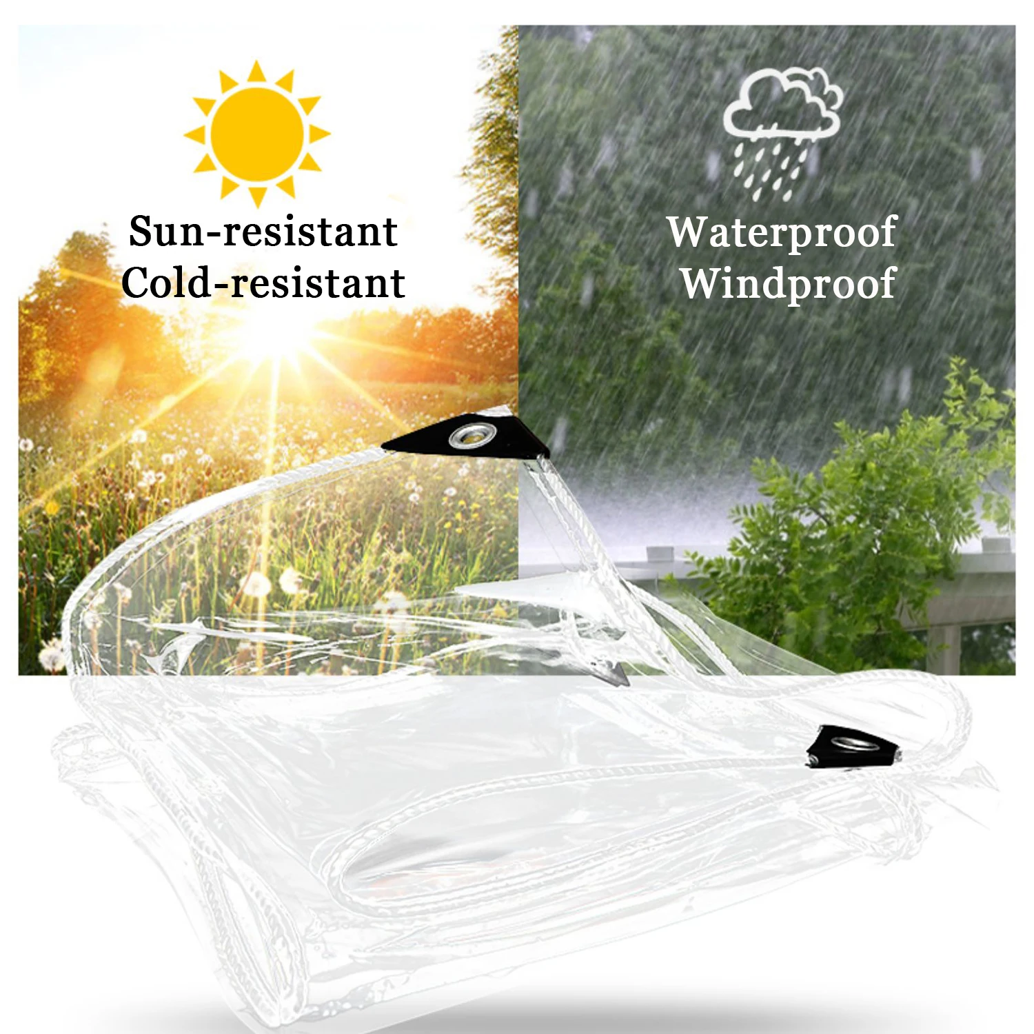 Waterproof Transparent PVC Tarpaulin with Eyelets Weatherproof Durable Canopies Foldable 0.39 mm Rain Cover for Garden Furniture