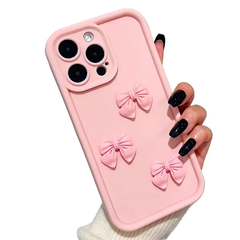 Case For iPhone 15 16 14 13 12 11 Pro Max XS XR X 7 8 Plus SE 3D Pink Cute Butterfly Shockproof Candy Silicone Soft Phone Cover