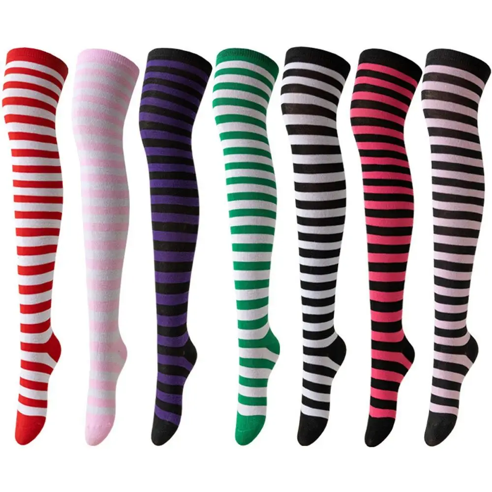 

Keep Warm Colorful Striped Stockings Absorb Sweat Japanese Style Over Knee Socks Slim Breathable Striped Long Socks
