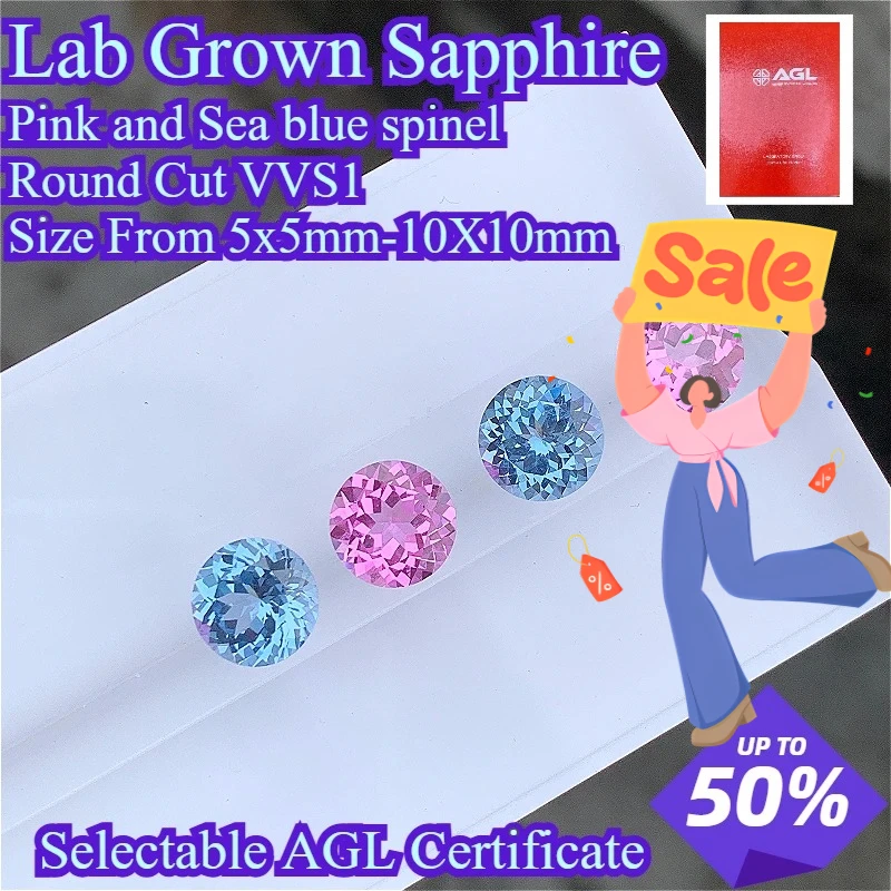 

Round Cut Lab Grown Sapphire Pink Sea blue spinel Gemstone For Jewelry Diy Making Selectable AGL Certificate Pass Diamond Tester
