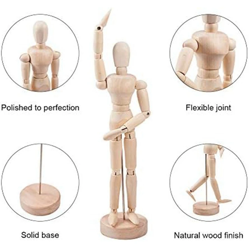Maniquí de madera Blockhead, figura de artista de madera, modelo de muñeca para boceto de carbón, decoración de escritorio para el hogar y la Oficina, regalo