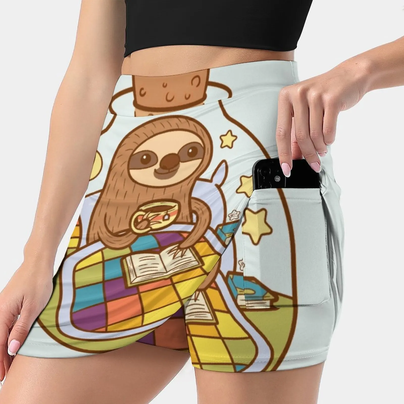 

Sloth In A Bottle Women's skirt Aesthetic skirts New Fashion Short Skirts Sloth Sloths Moon Stars Bedtime Night Tea Book Books