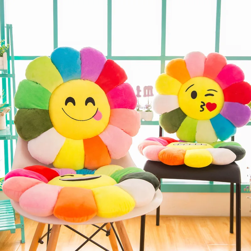 Colorful sunflower petal plush toy floor cushion doll QQ expression waist rest doll throw pillow rilakkuma  my melody