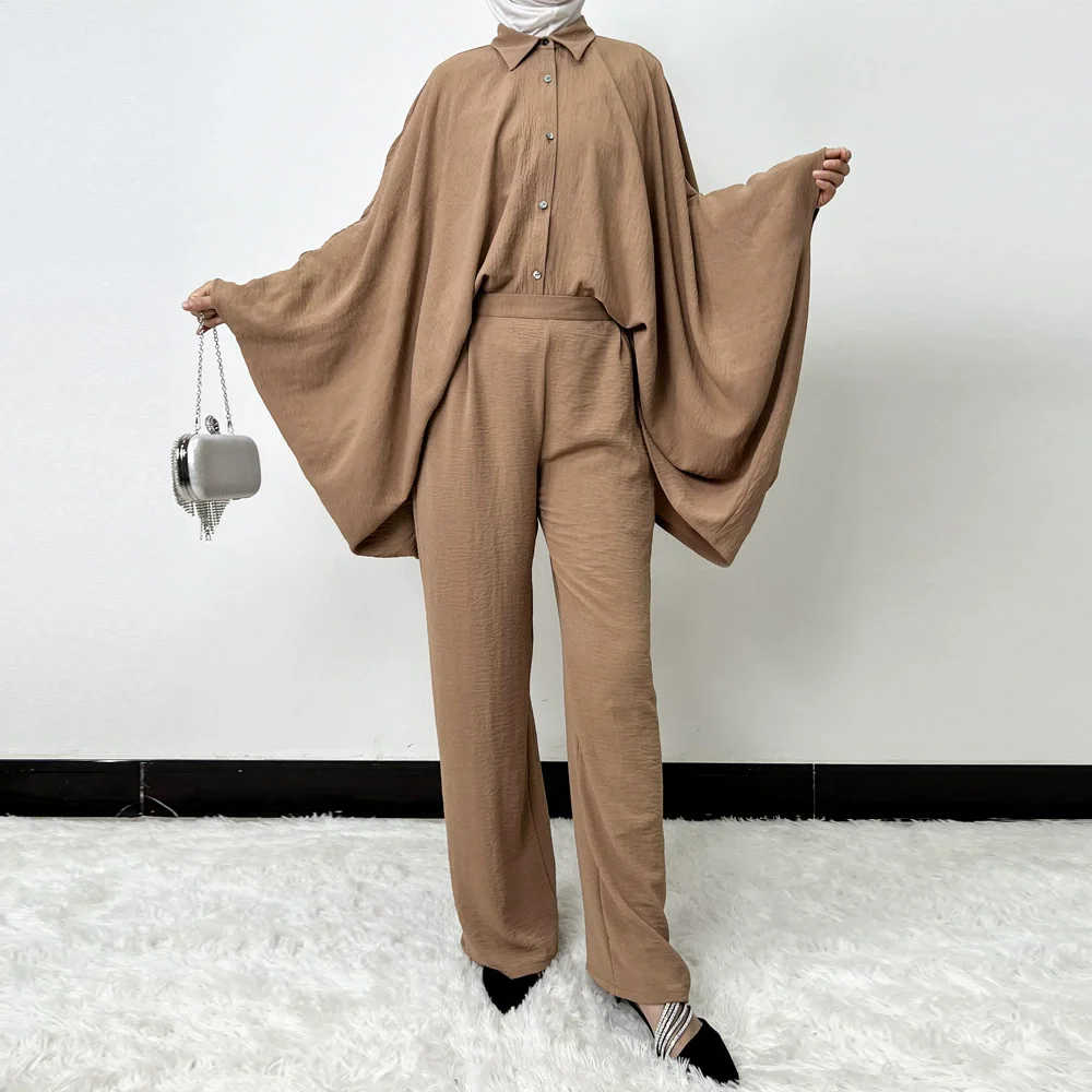 

Ramadan Muslim Women's Clothing Islamic New Arab Fashion Long Skirt Robe Two Piece Set Bat Sleeve Set Dress Ethnic Clothing