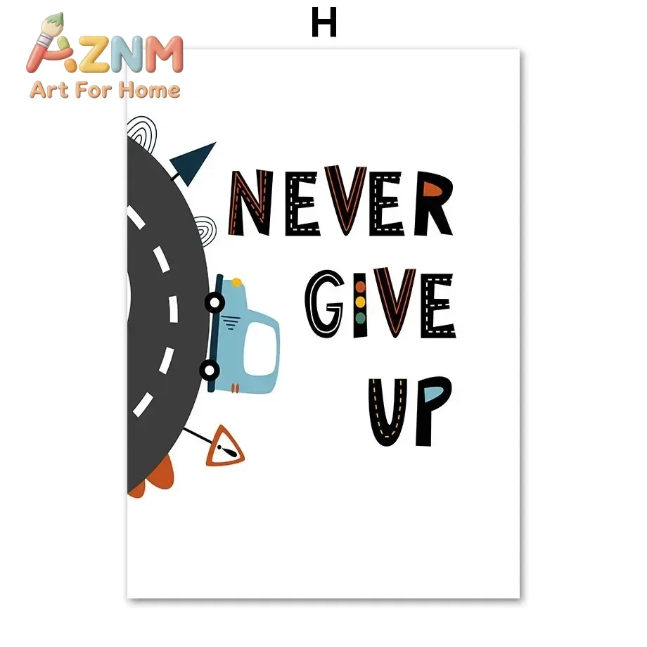 Canvas Painting Cartoon Car Truck School Bus Traffic Sign Nursery Wall Art for Kids Room Decor Wall Decor
