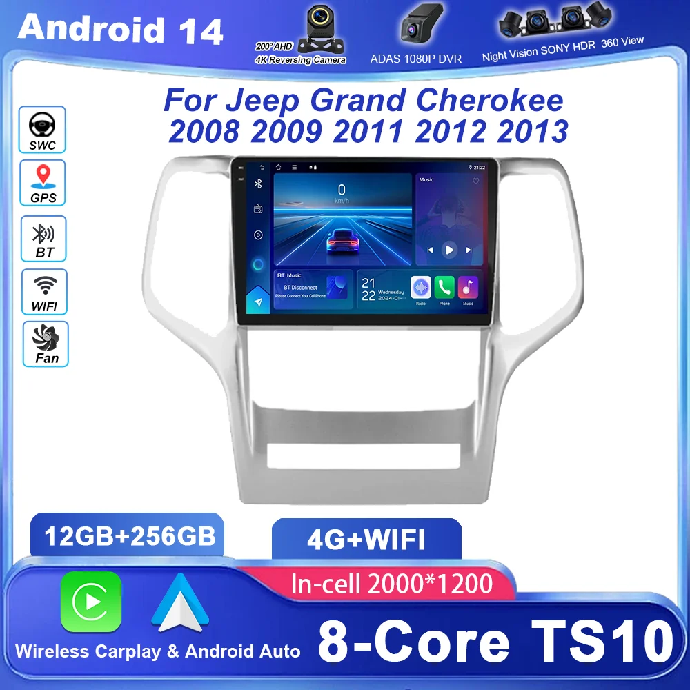 

Android 14 Radio Stereo For Jeep Grand Cherokee 2008 2009 2011 2012 2013 Auto Multimedia Video Player GPS Navigation Bluetooth