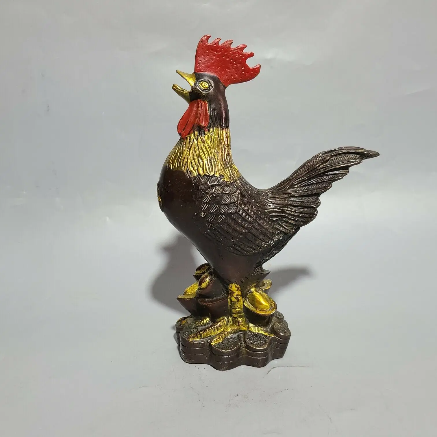 24 cm Chinese Brass animal cock Statue Bronze Rooster Statue sculpture