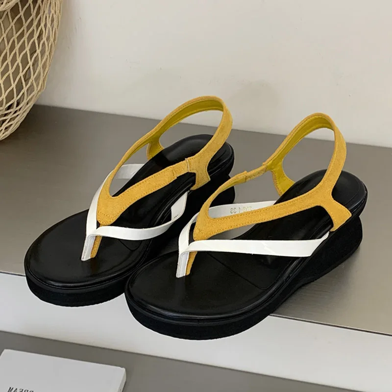 Eilyken New Fashion Clip Toe Platform Wedges Women Sandals Splicing Design Style Solid High Heels Flip Flops Shoe