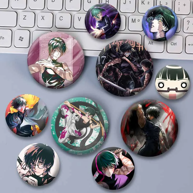 Anime Girl Maki Zenin Coin Badge Handmade Round Manga Figure Lapel Pins Cartoon Role Playing Brooch Bag Accessories Jewelry Gift