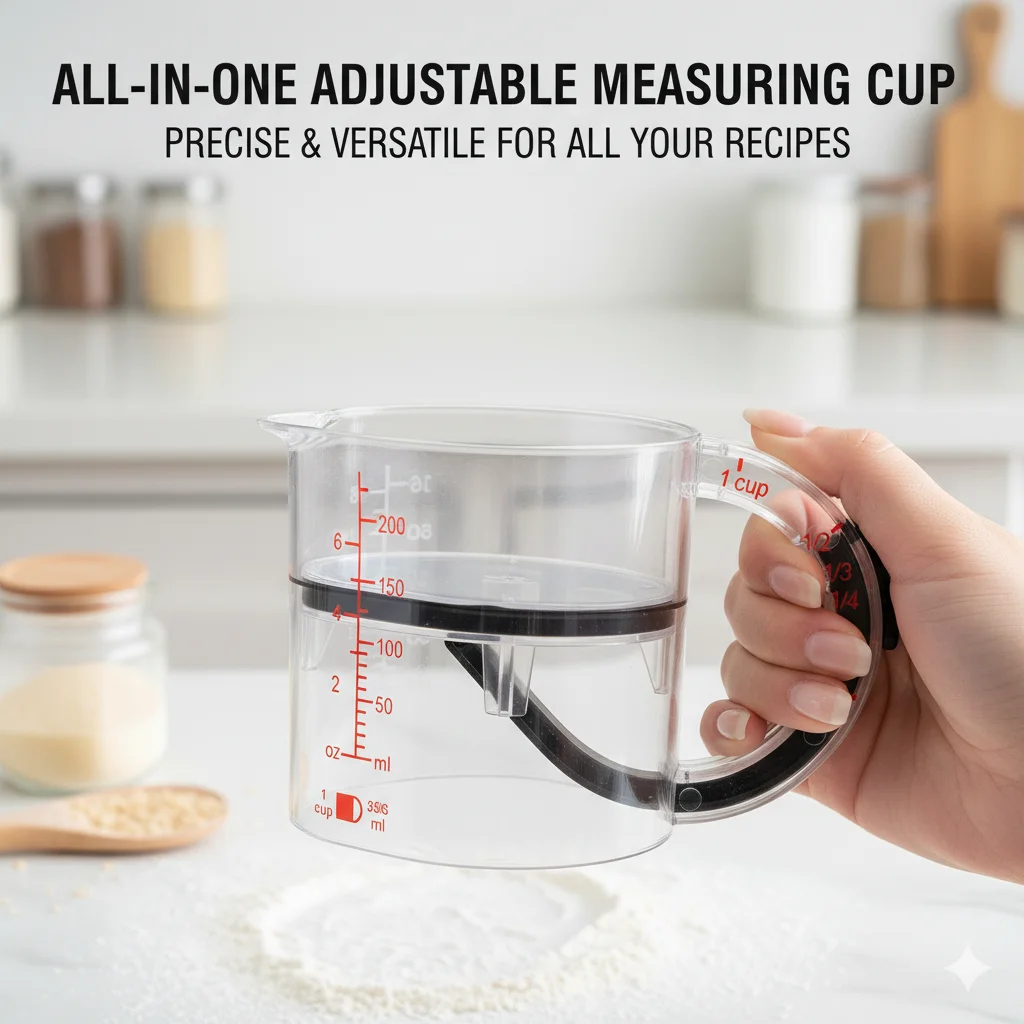 4-In-1 Adjustable Measuring Cup Multi-Functional Measuring Cup With Scraper-Style Seal Base Measurings Cube Cups For Cooking