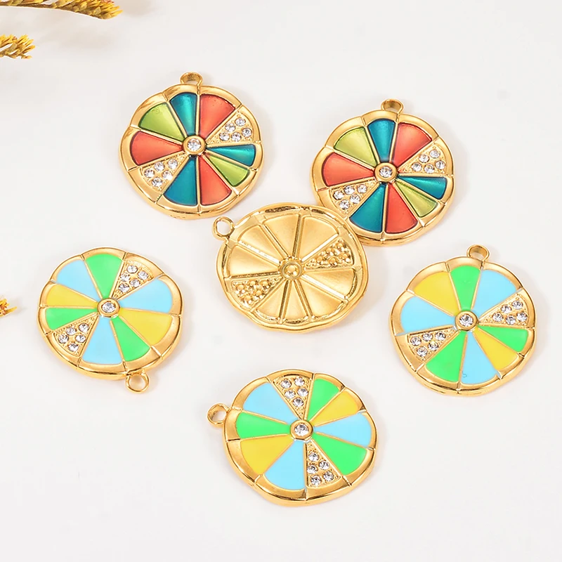 

2Pcs Exquisite Enamel Round Charms Pendant Stainless Steel Dripping Oil Accessories for DIY Necklace Earrings Fashion Jewelry