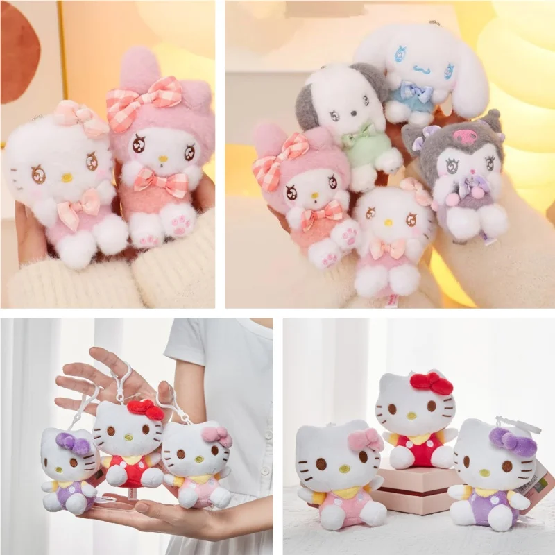 12cm Genuine Sanrio Plush Keychains Hello Kitty Cinnamorol Kuromi Samll Pendant Christmas Birthday Christmas Gifts For Kids