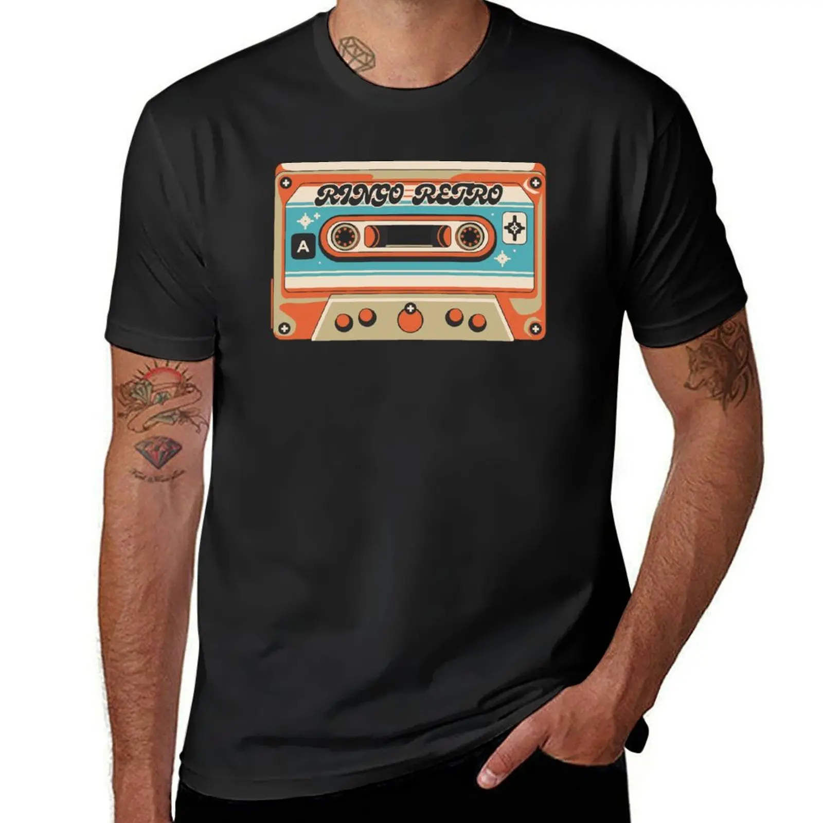 

Rngo Retro Tape T-Shirt plus sizes hippie clothes customs design your own graphics workout shirts for men