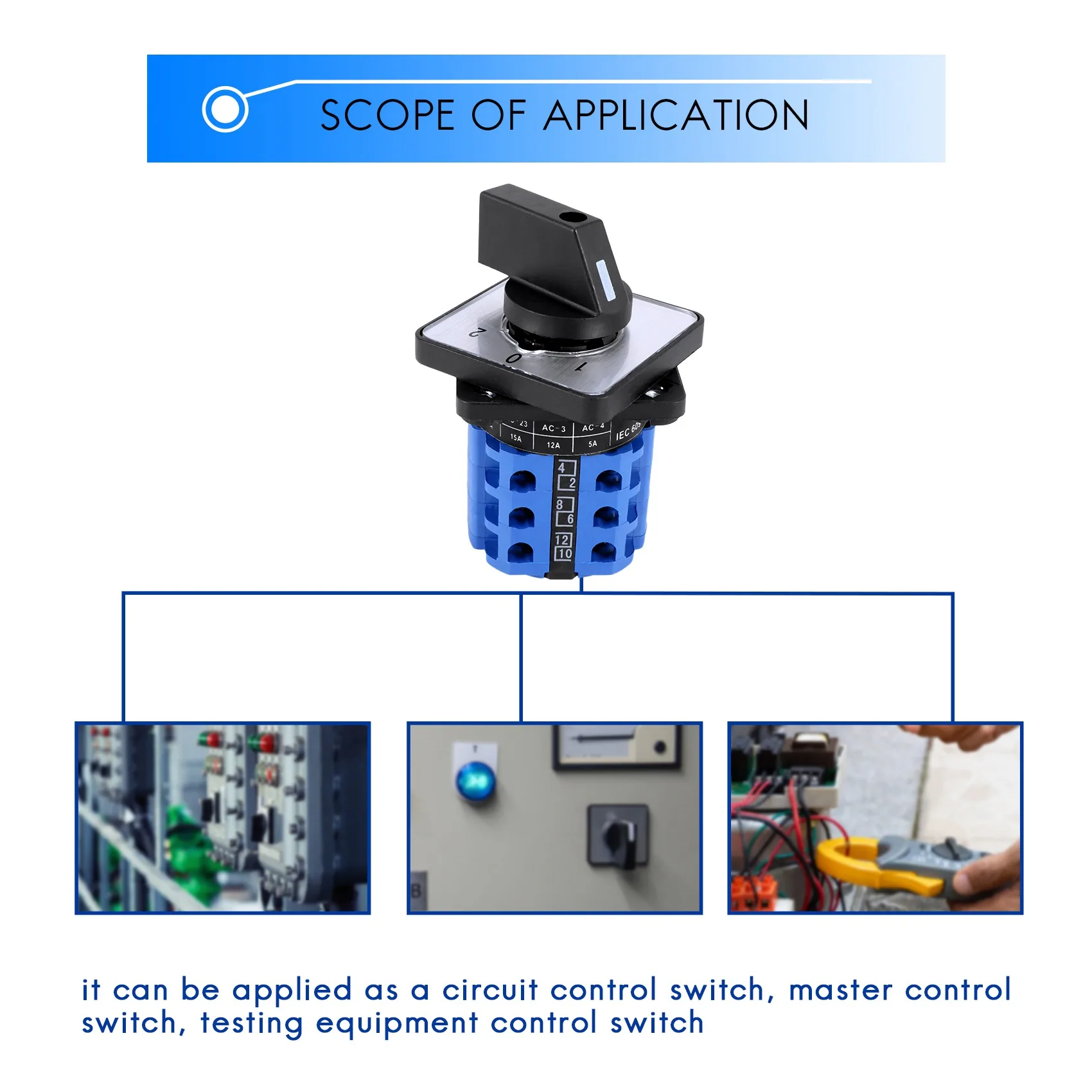 3 Positions On-Off-On Changeover Control Rotary Cam Switch 20A