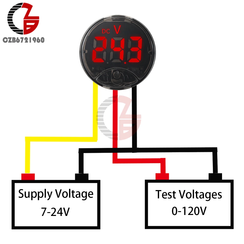 DC 7–120 V DC 0–120 V LED-Anzeige, Voltmeter, rund, zwei/dreidraht, Panel-Spannungsmesser, DC-Touch-Spannungsprüfer für Auto, Boot, Marine