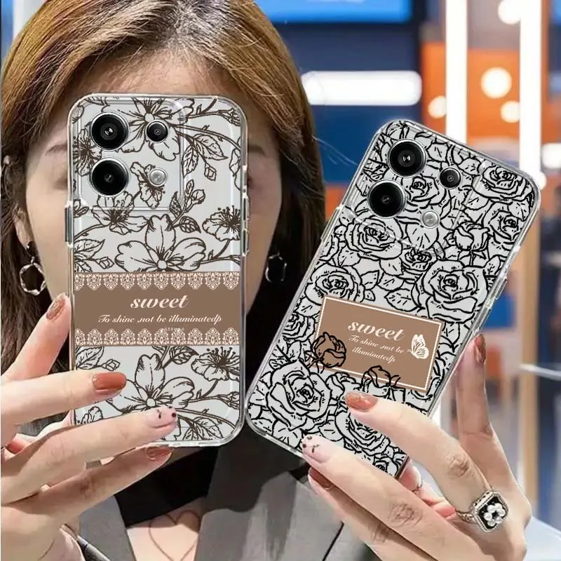 

Sweet Rose Pattern Card Phone Case For Redmi K 80 70 70E 60 60E 50 40 40S 15C 15 12 A2 A1 Turbo 4 Ultra Pro Plus