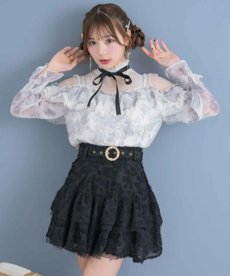 Japanese Mine Style Ruffles Lace-up Stand Collar Lace Splicing Hollow Off-shoulder Long Sleeve Sweet Lolita Shirts Blouses Women