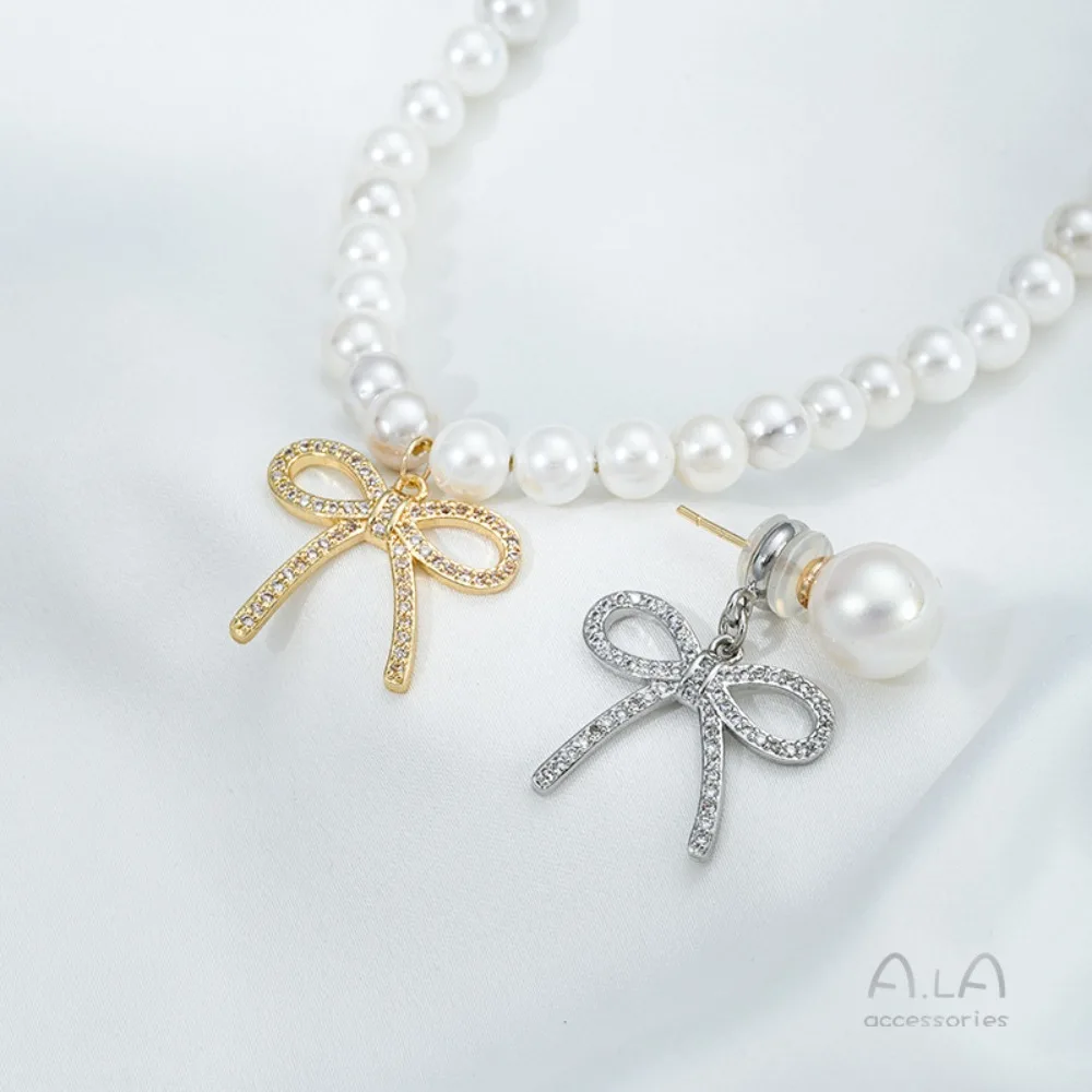 

1Pcs Copper Charms 14K Gold Color Delicate Simple Bow Pendant DIY Handmade String Pearl Bracelet Necklace Jewelry Pendant