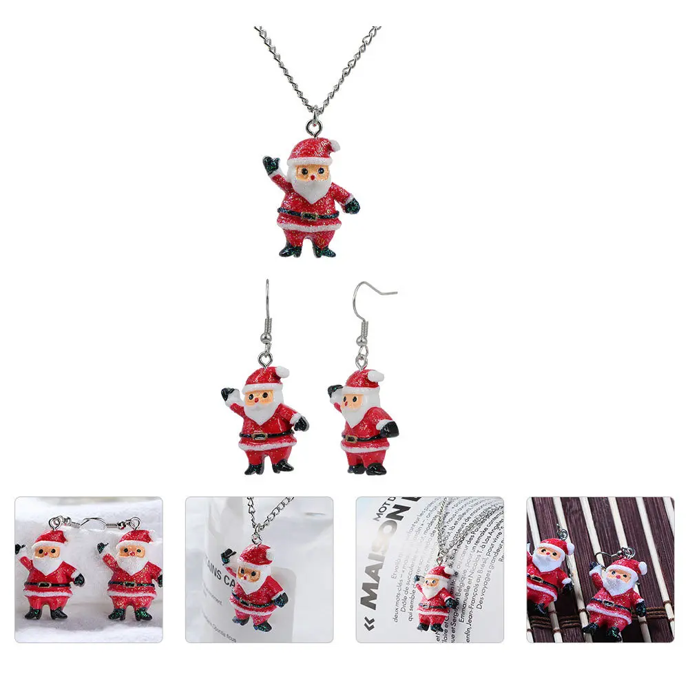 1 مجموعة عيد الميلاد قلادة القرط مجموعة سبيكة عيد الميلاد مجوهرات سانتا كلوز نمط عيد الميلاد حفلة موسيقية عطلة الكرتون قلادة القرط #1