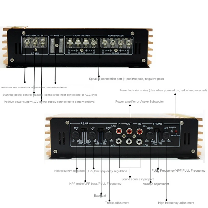 4500W Car Audio Amplifier Four-Channel High Power Amplifier Can Be Equipped With 4 Speakers H-608 Power Amplifier