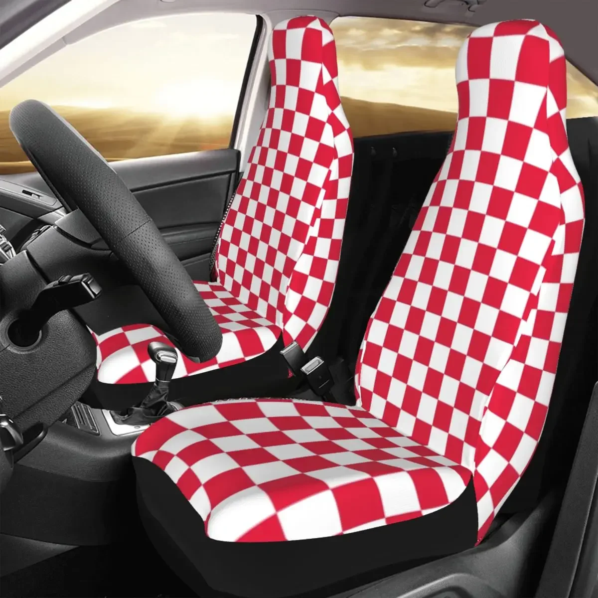 White And Crimson Red Checkerboard Universal Auto Car Seat Covers Universal Fit for SUV Plaid Bucket Seat Protector Cover 2PC