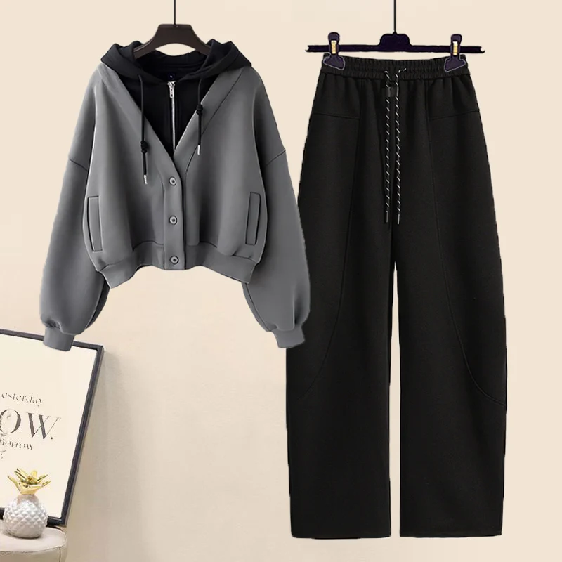 Autumn Winter Warm Sweatshirts 2 Pieces Sets For Women Hoodies Fake 2 Pieces Sweatshirt Top+long Pants Sets Women Clothing 2024