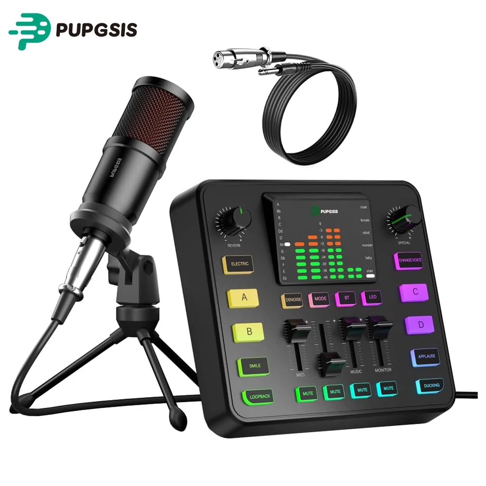 pupgsis-podcast-equipment-bundle-audio-mixer-with-dynamic-microphone-for-pc-gaming-equipment-set-for-podcast-recording-reverb
