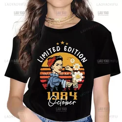 Vintage 1984 Limited Edition Retro Womens T-Shirt Funny 40th Birthday Casual Shirt Trend Print Cotton Short Sleeve Female Tops