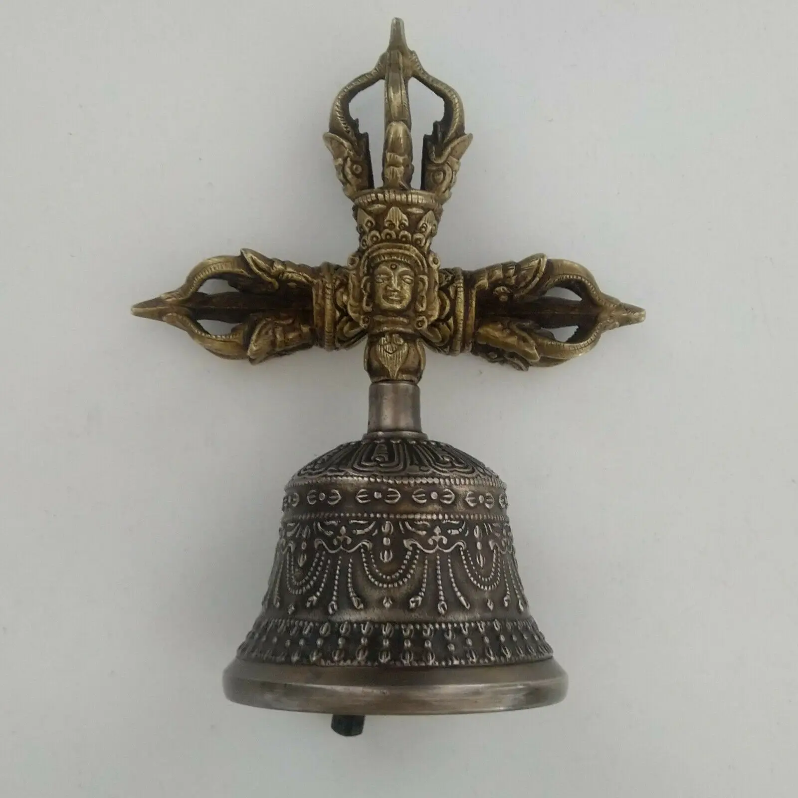 Tibetan Buddhist 5 Pronged Bronze Bell 7.5