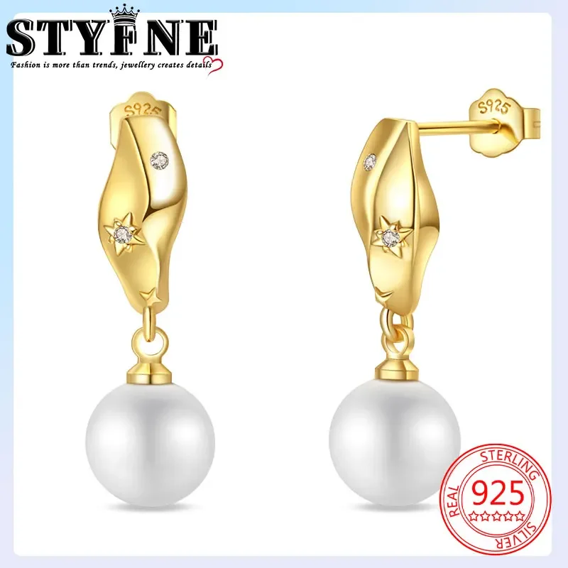 Travel Hobbies 925 Sterling Silver Pearls Earrings For Women Vintage Golden Petals Flower Drop Earring Jewelry For Party Wedding