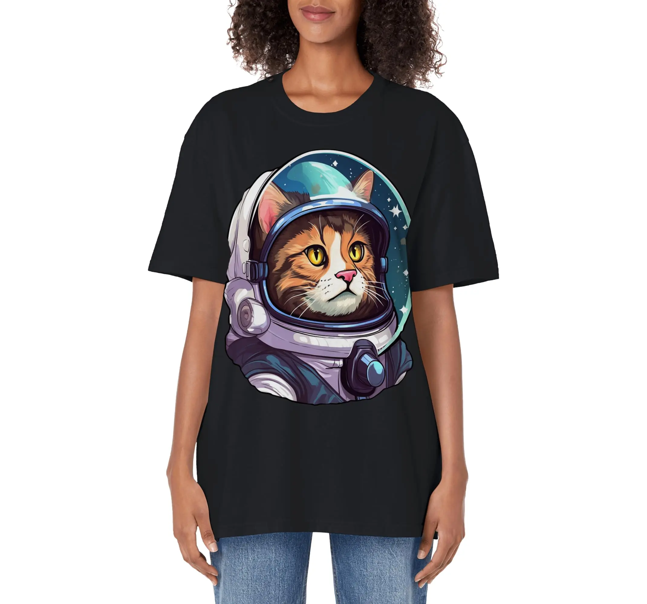 Cat Graphic With A Cute Kitty Animal Face Adult Oversized Vintage T-Shirt