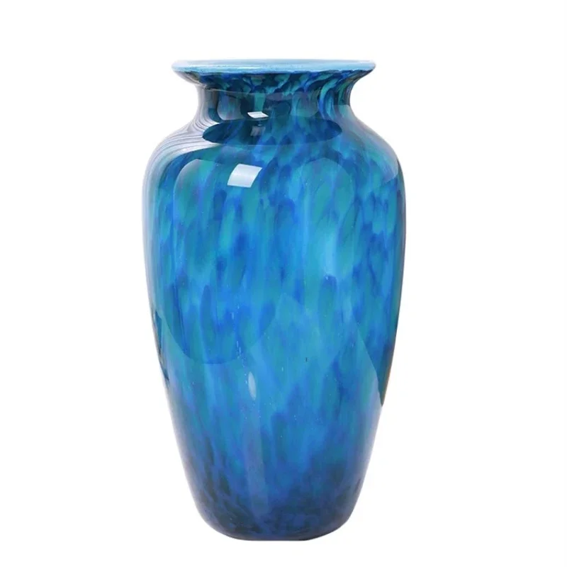 Light Luxury High-End High-Grade Ceramic Glass Floor Vase Blue Large Vase Decoration Living Room Flower Arrangement