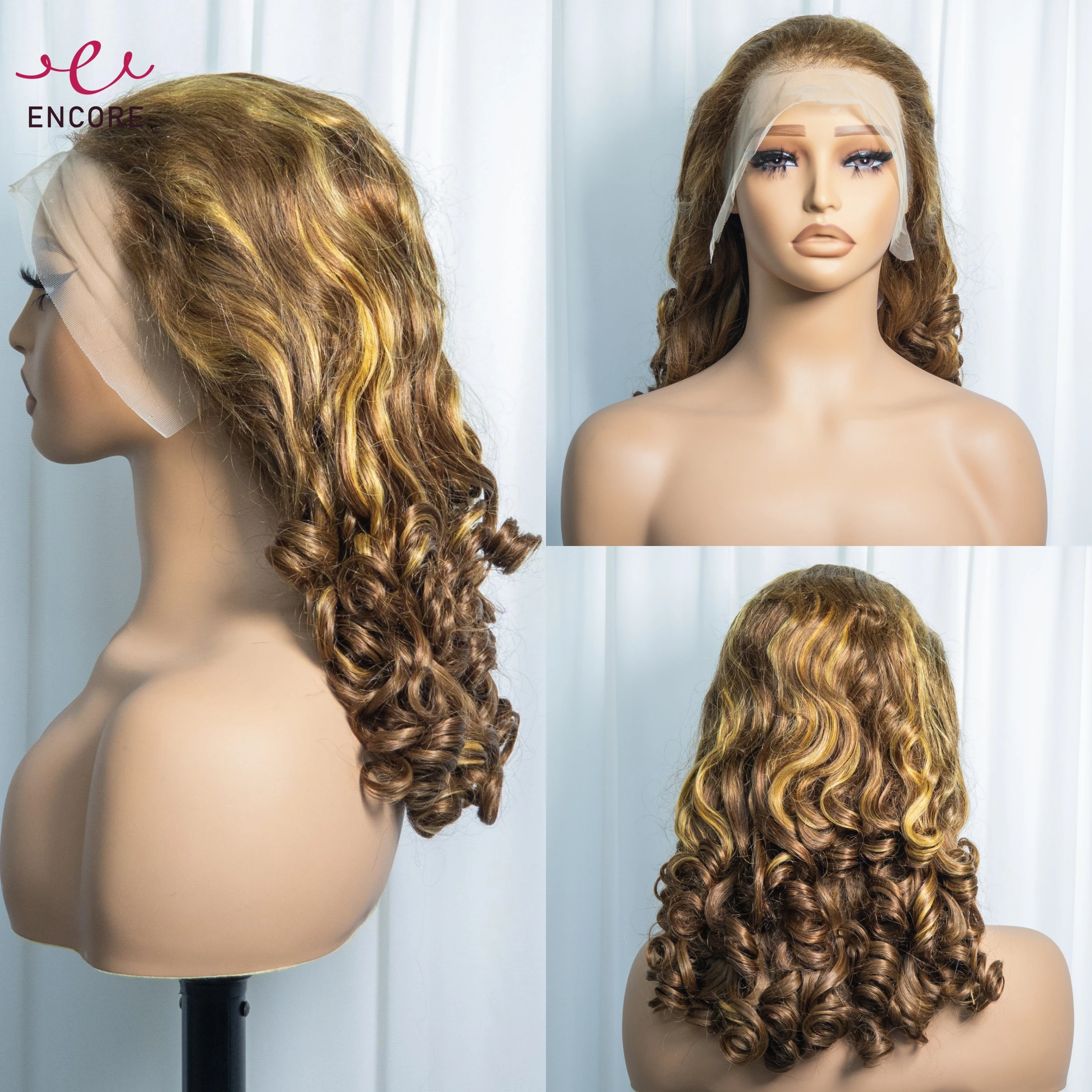 

Highlight Ombre Loose Wave Hair Wigs 300% Density Fumi Bouncy Curly Human Hair Wigs 24Inch Double Drawn 13x4 HD Lace Frontal Wig