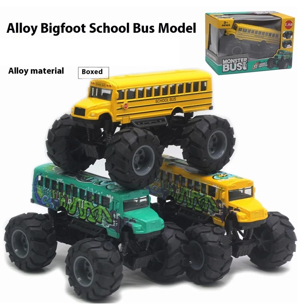 

4 Wheels Return Model Bus Car Boy Toy Monster Truck Alloy Big Wheels Play Vehicle Car Gifts Monster School Bus for Birthday Gift