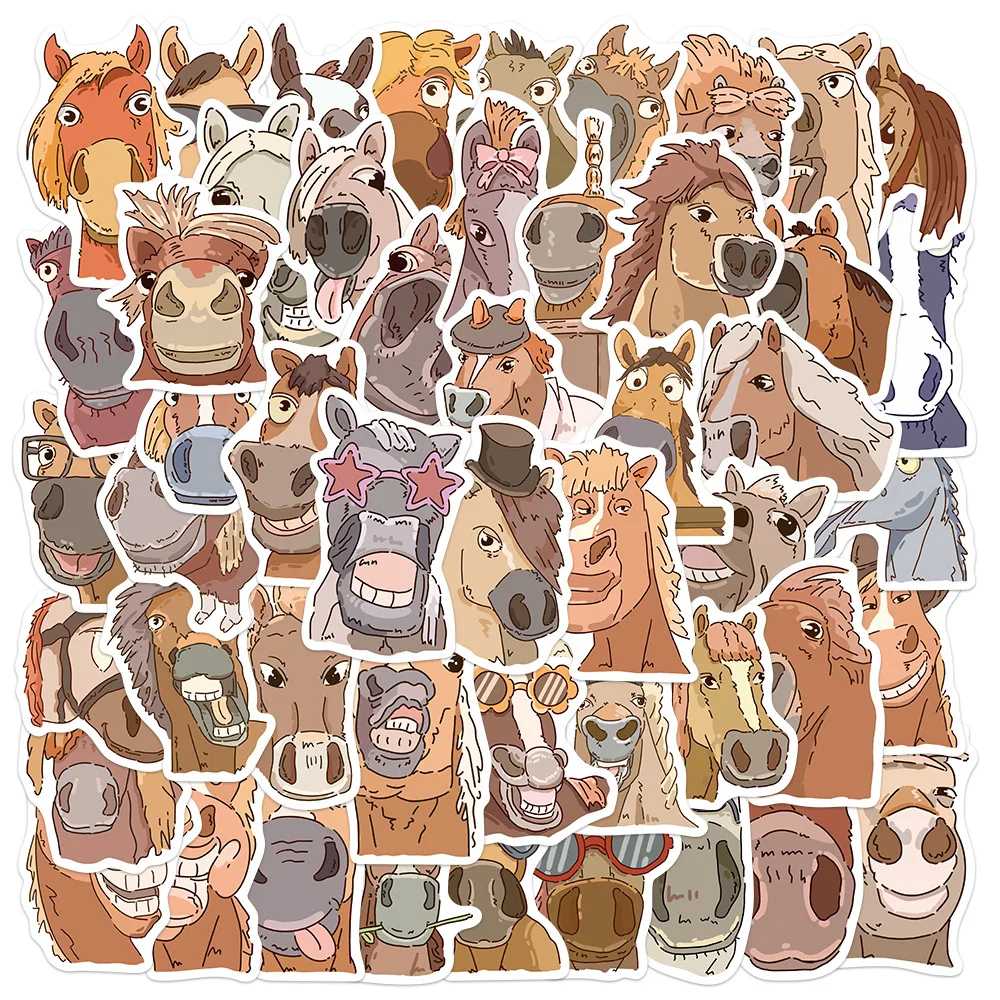 50er-Pack Cartoon-Pferd-Spaß-Emotion-Doodle-Aufkleber für Studenten, Schreibwaren, Gitarre, Notebook, Gepäck, DIY, wasserfeste Aufkleber