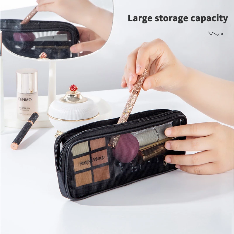 Makeup Brush Travel Case Cosmetic Toiletry Bag Organizer for Men Women Beauty Tools Mesh Dopp Kit Pouch Wash Storage Accessories