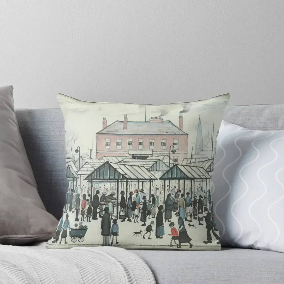 

Market Scene, Northern Town, 1939 by L S Lowry Throw Pillow luxury throw pillow covers covers for pillows pillow