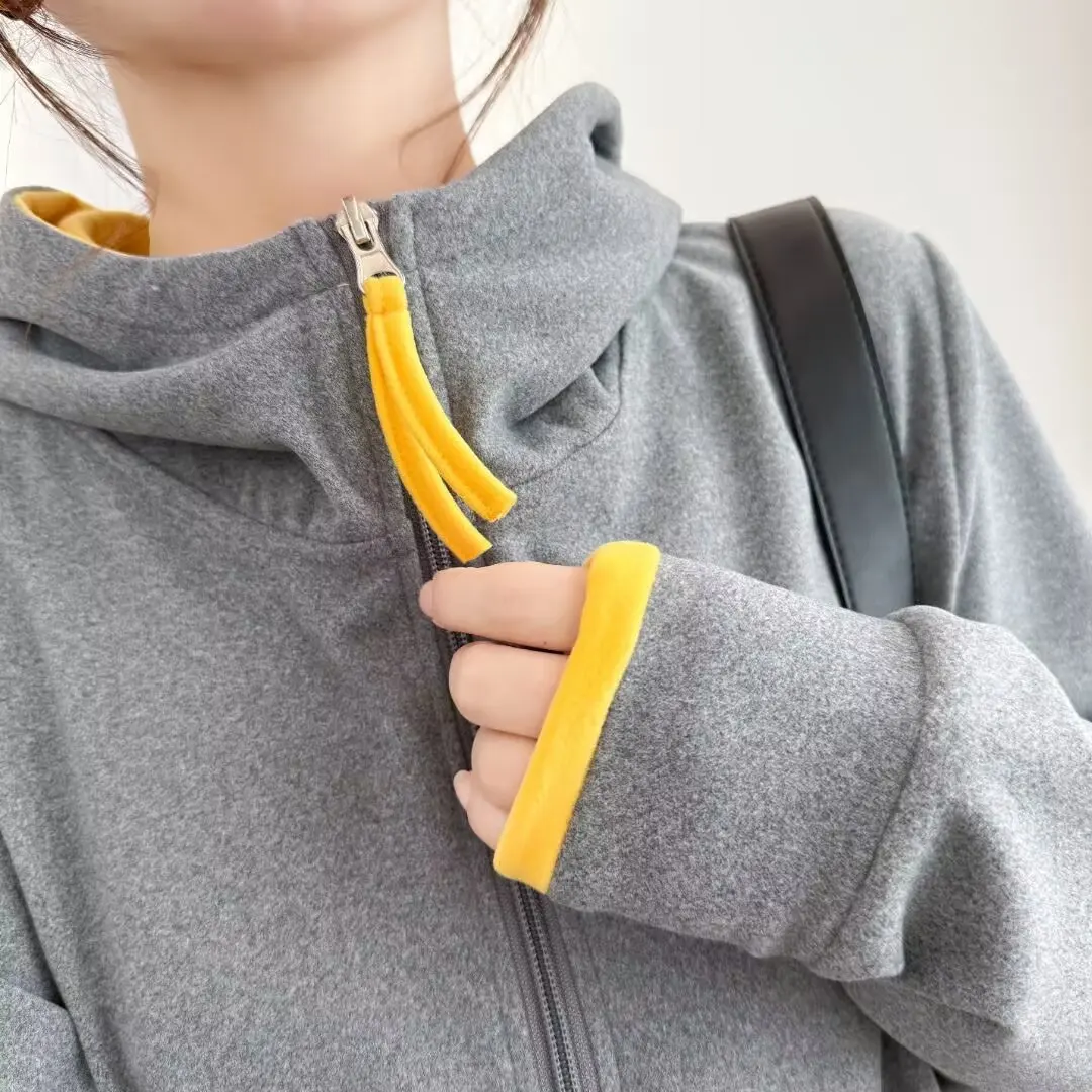 XXXXL Fashion Plus Size Damen-Kapuzenpullover 2025, Herbst-Winter, farbblockierter Reißverschluss, halboffen, langärmeliges Sweatshirt mit Kapuze 2583