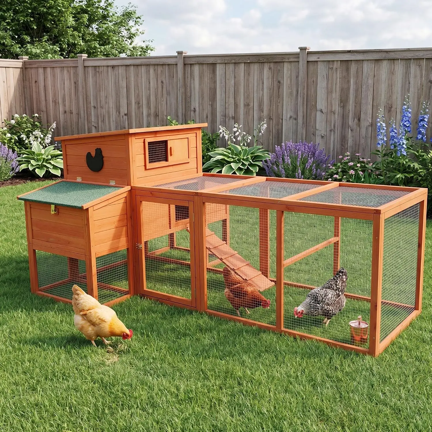 Gallinero de madera de abeto, jaula para aves de corral con amplio corral extendido para patio trasero/granja, corral exterior para animales, gallinero de madera resistente para gallinas y patos, naranja, paquete individual