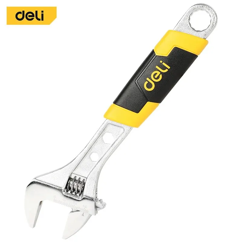 Deli 8 IN 10 IN Adjustable Laser Etched Scale Wrench Plastic HandleStainless Steel Deli Universal Spanner Hand Tools