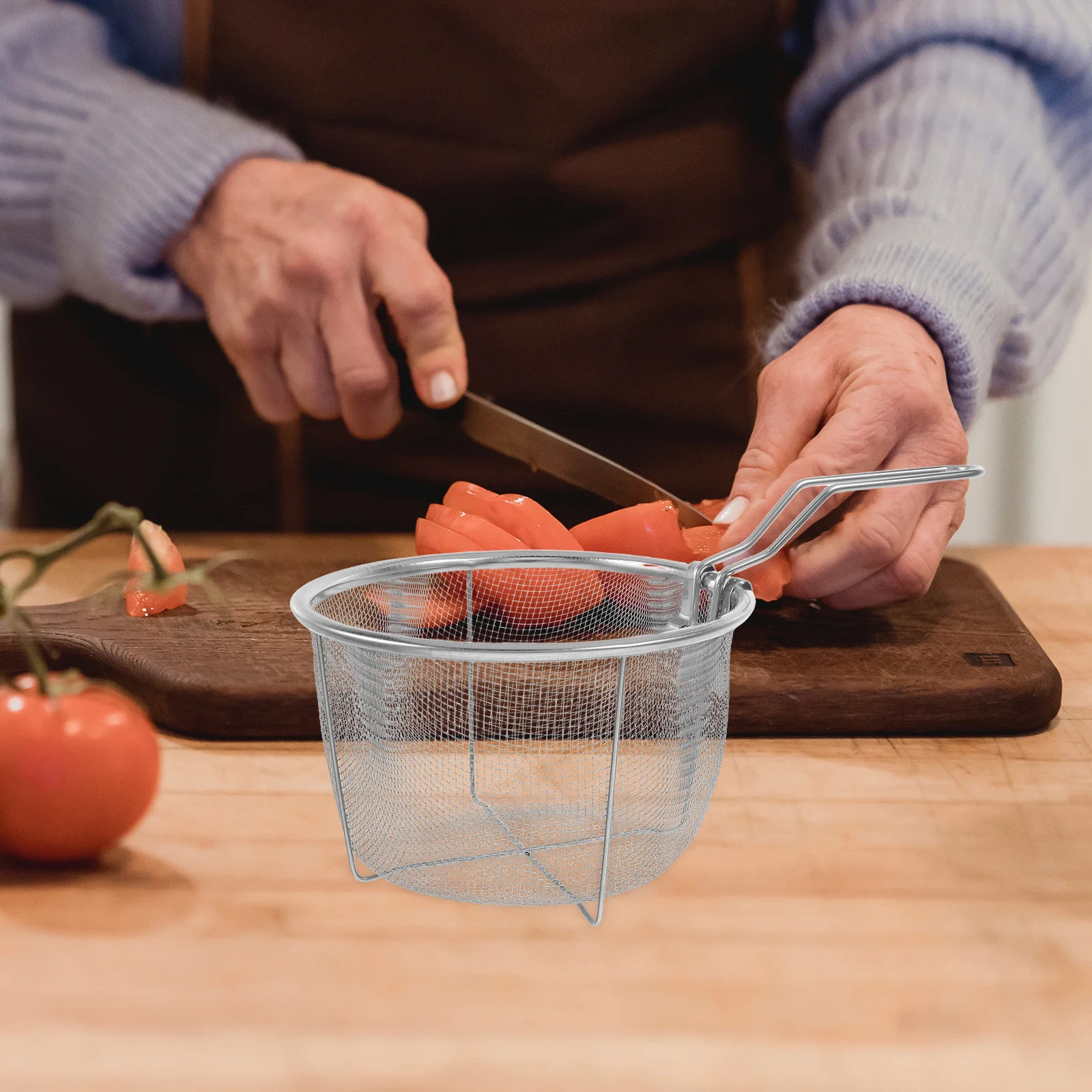 

1Pcs Stainless Steel Foldable Frying Basket Food Strainer Basket for Quick Oil Drain French Fries Fryer Tool