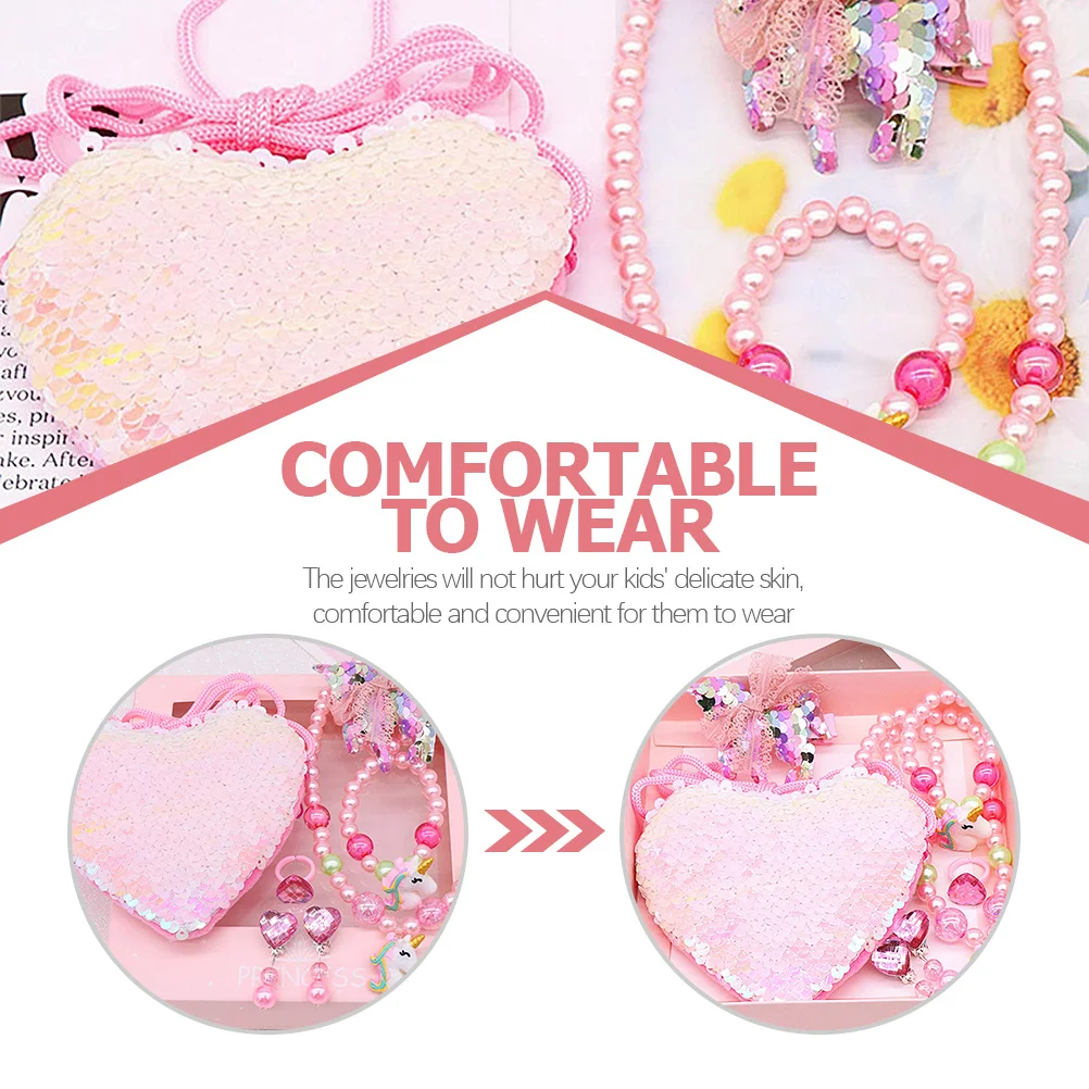 مجموعة واحدة من مجوهرات الأطفال، قلادة وحيد القرن للفتيات الصغيرات، سوار حلق لؤلؤي مريح وآمن وناعم وصديق للبشرة