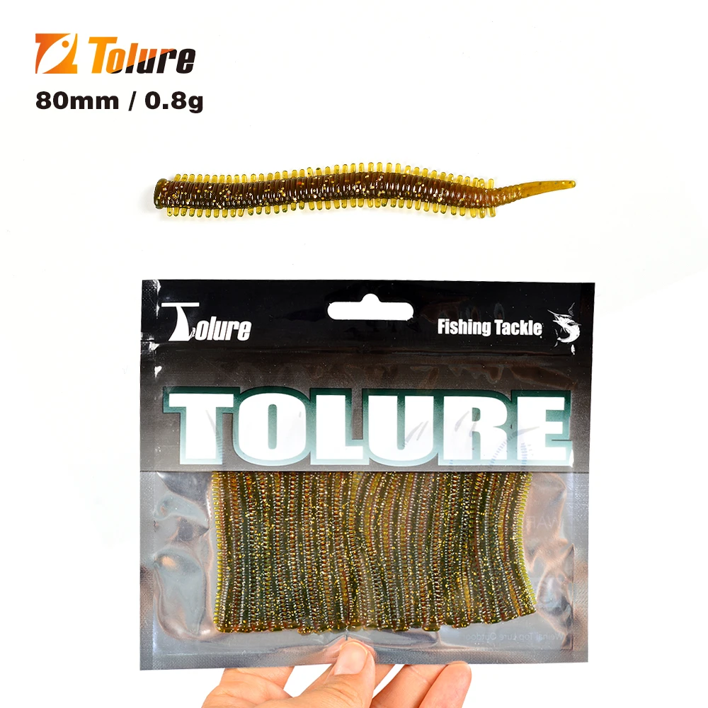 TOLU Soft Earthworm Fishing Lure 80mm 0.8g 20PCS Soft Worm Jig Fish Wobbler Fishing Bait Artificial Soft Baits worm lure