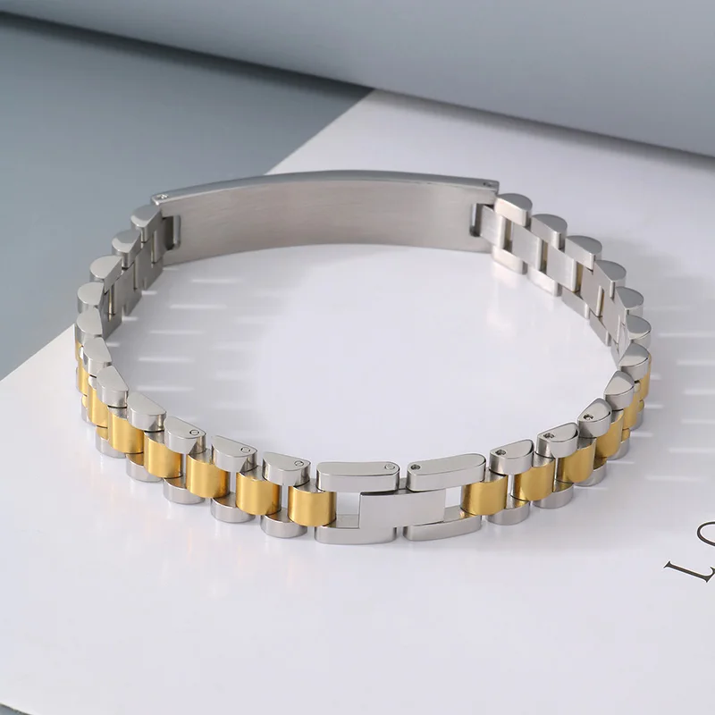 Kalen 9/10/15mm Golden Watch Strap Stainless Steel Bracelet For Men Women High Polished Bangle Party Holiday Jewelry Gifts