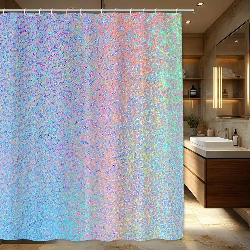 Waterproof Glitter Confetti Rainbow Mosaic Shower Curtain Liner for Colorful Bathroom Decor Home Accent Shower Curtain