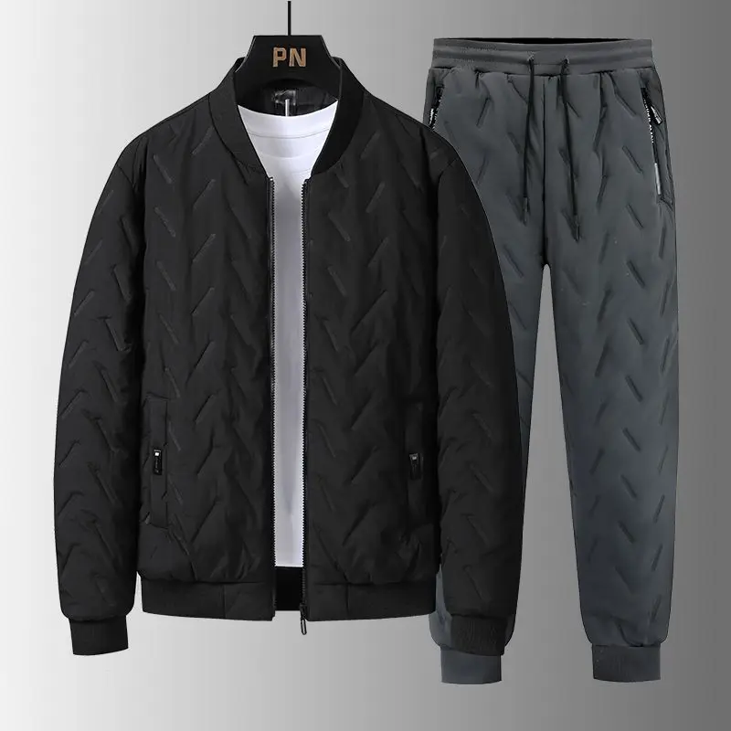 Men High Quality Winter Down Cotton Padded Jacket Pants Set Thick Warm Versatile Coat Trousers Outfit New - view 3