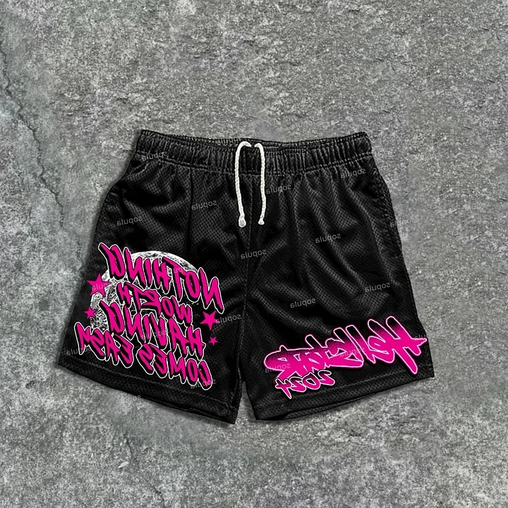 

Retro Flame Skeleton Earth Print Shorts Loose Basketball Sport Gym Breathable Shorts Fitness Training Workout Male Shorts